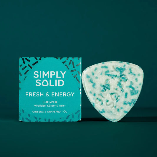 festes Duschstück, Syndet, empfindliche Haut, fresh & energy , Simply Solid, natürliche Hautpflege, vegane Dusche, plastikfrei, foamie, duschbrocken