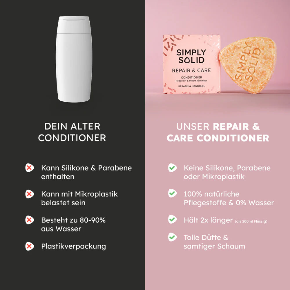 fester Conditioner, Syndet, Haarpflege, repair & care , Simply Solid, vegan, plastikfrei, foamie, duschbrocken