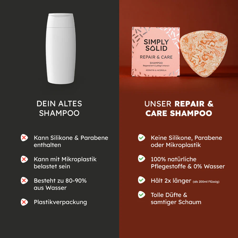 Repair & Care festes Shampoo Syndet repariert und stärkt dein Haar nachhaltig, umweltfreundlich und vegan