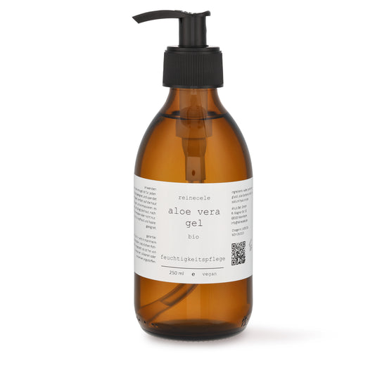 Aloe Vera Gel bio für den ganzen Körper vegan hochkonzentriert 250 ml in der Glasflasche mit Pumpspender - reineoele